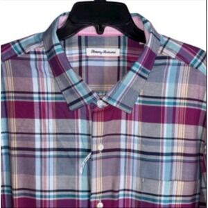 Tommy Bahama Mens 4XLB Lazlo Cheers Check Maroon Long‎ Sleeve Silk Blend Shirt